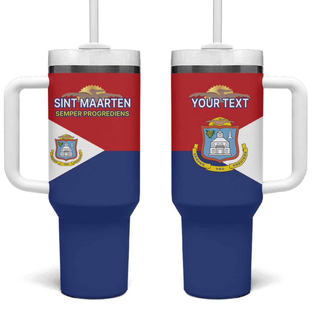 Personalized Sint Maarten Flag day Tumbler With Handle Semper progrediens Flag Style