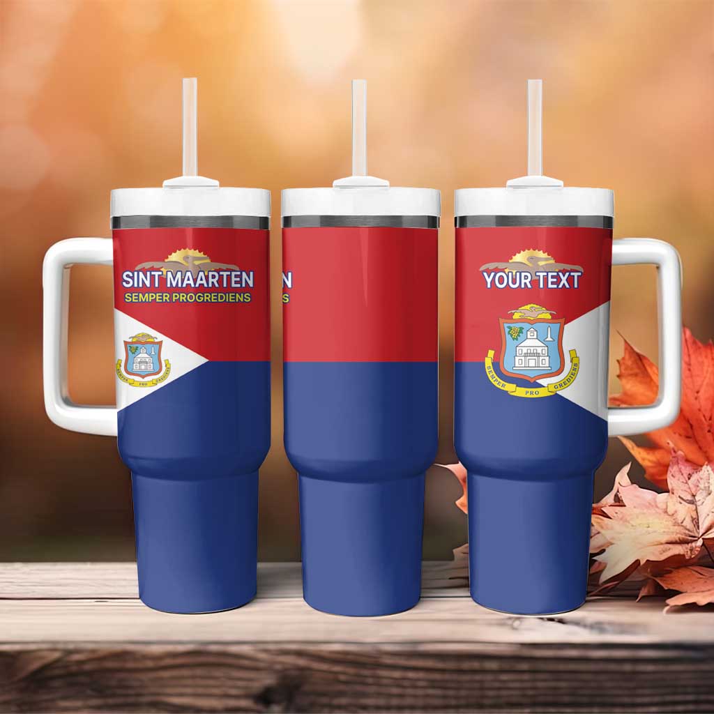 Personalized Sint Maarten Flag day Tumbler With Handle Semper progrediens Flag Style