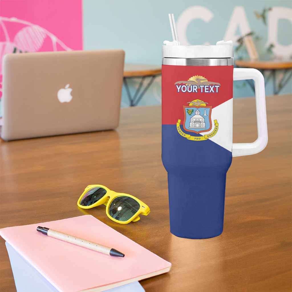 Personalized Sint Maarten Flag day Tumbler With Handle Semper progrediens Flag Style
