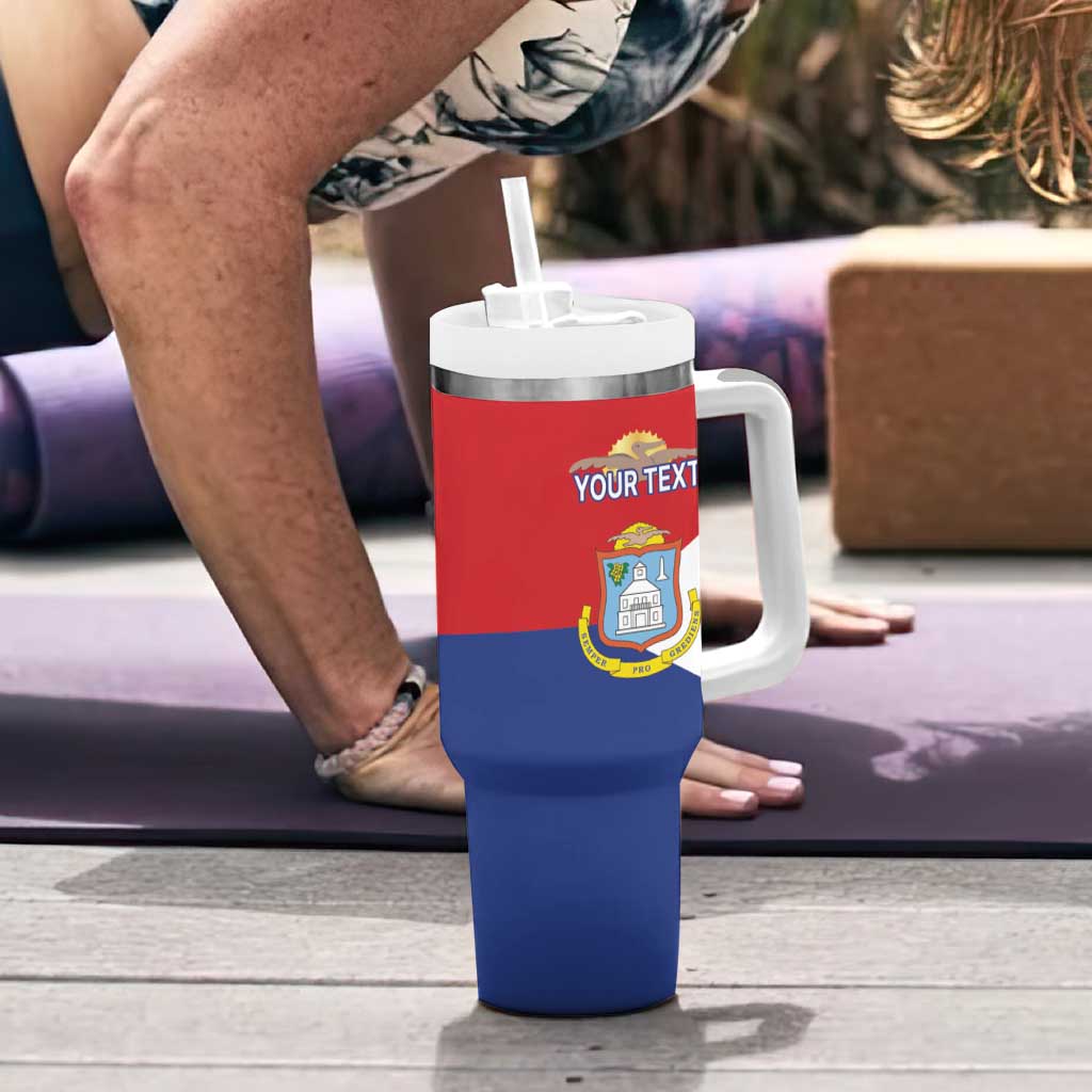 Personalized Sint Maarten Flag day Tumbler With Handle Semper progrediens Flag Style