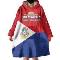Personalized Sint Maarten Flag day Wearable Blanket Hoodie Semper progrediens Flag Style