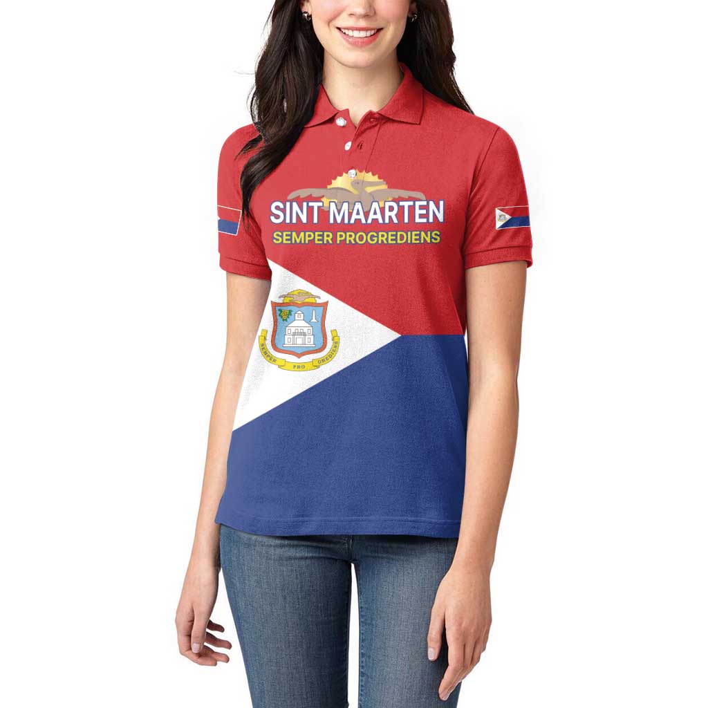 Personalized Sint Maarten Flag day Women Polo Shirt Semper progrediens Flag Style