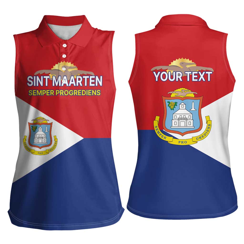 Personalized Sint Maarten Flag day Women Sleeveless Polo Shirt Semper progrediens Flag Style