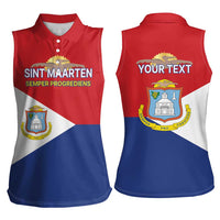 Personalized Sint Maarten Flag day Women Sleeveless Polo Shirt Semper progrediens Flag Style