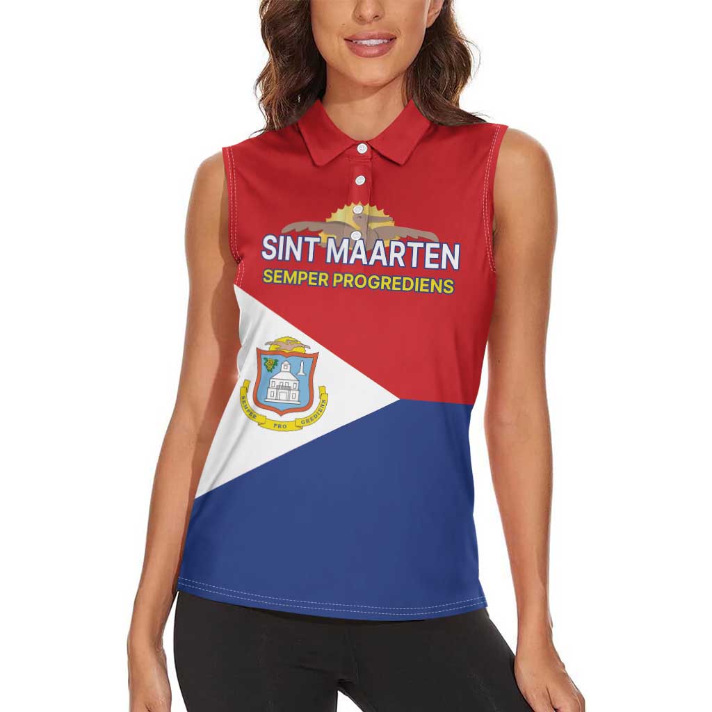 Personalized Sint Maarten Flag day Women Sleeveless Polo Shirt Semper progrediens Flag Style