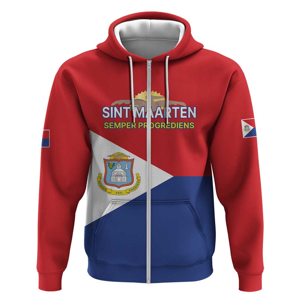 Personalized Sint Maarten Flag day Zip Hoodie Semper progrediens Flag Style