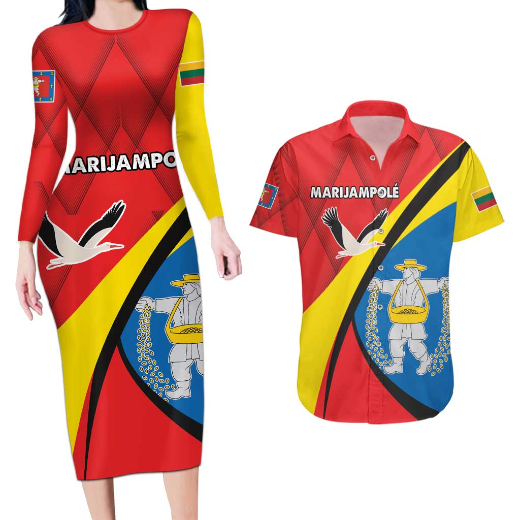 Lithuania Marijampole County Couples Matching Long Sleeve Bodycon Dress and Hawaiian Shirt Marijampoles apskritis