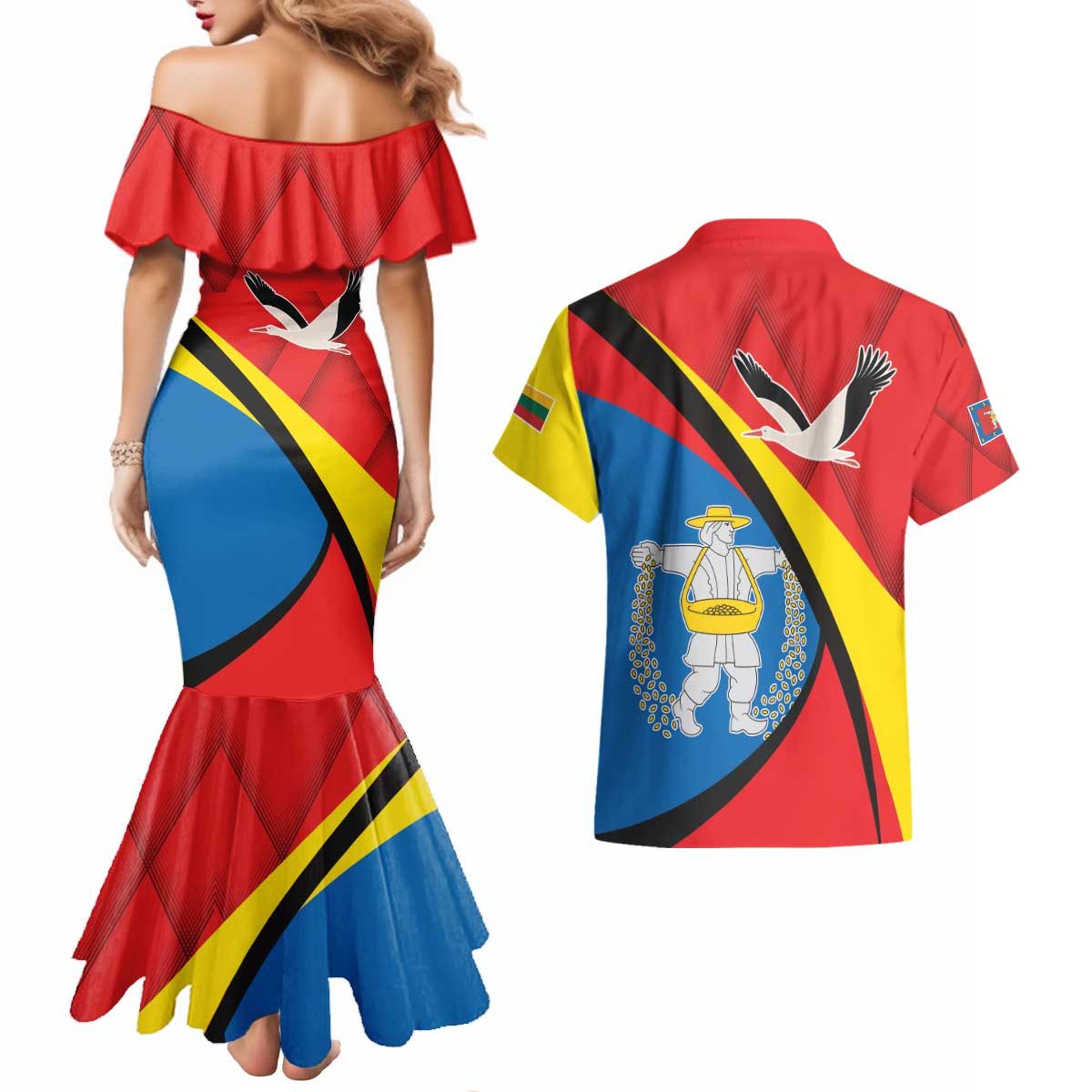 Lithuania Marijampole County Couples Matching Mermaid Dress and Hawaiian Shirt Marijampoles apskritis