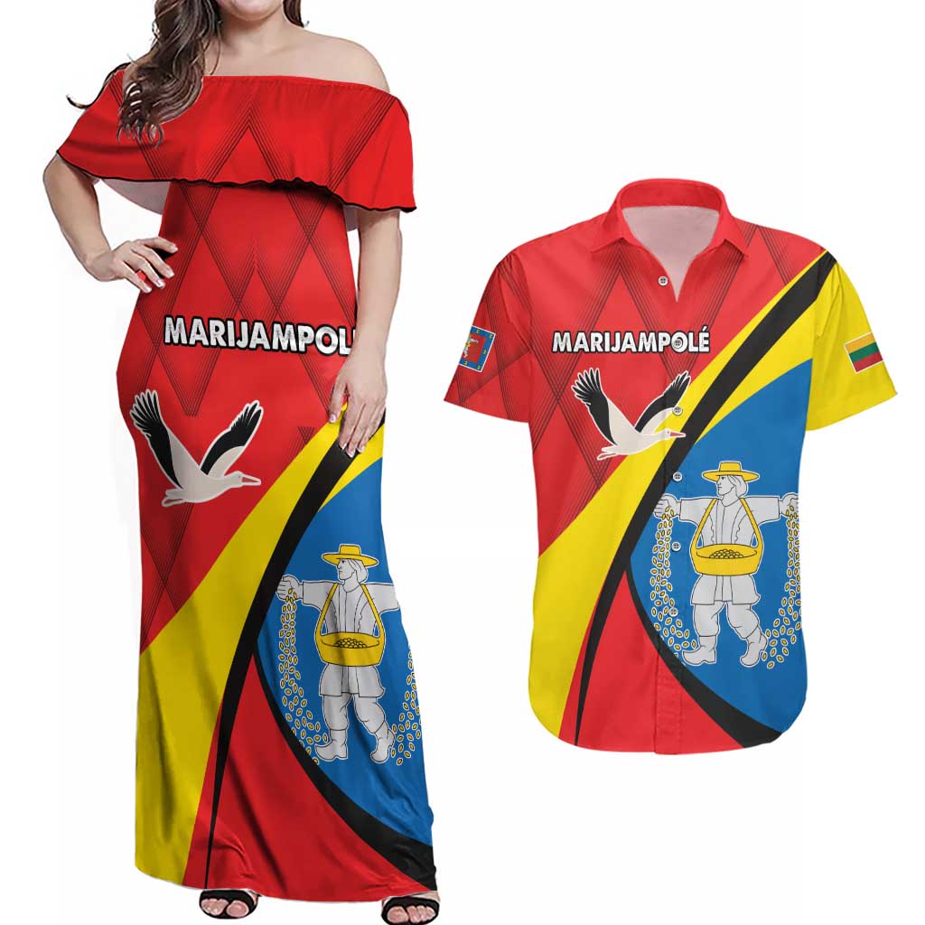Lithuania Marijampole County Couples Matching Off Shoulder Maxi Dress and Hawaiian Shirt Marijampoles apskritis