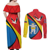Lithuania Marijampole County Couples Matching Off Shoulder Maxi Dress and Long Sleeve Button Shirt Marijampoles apskritis