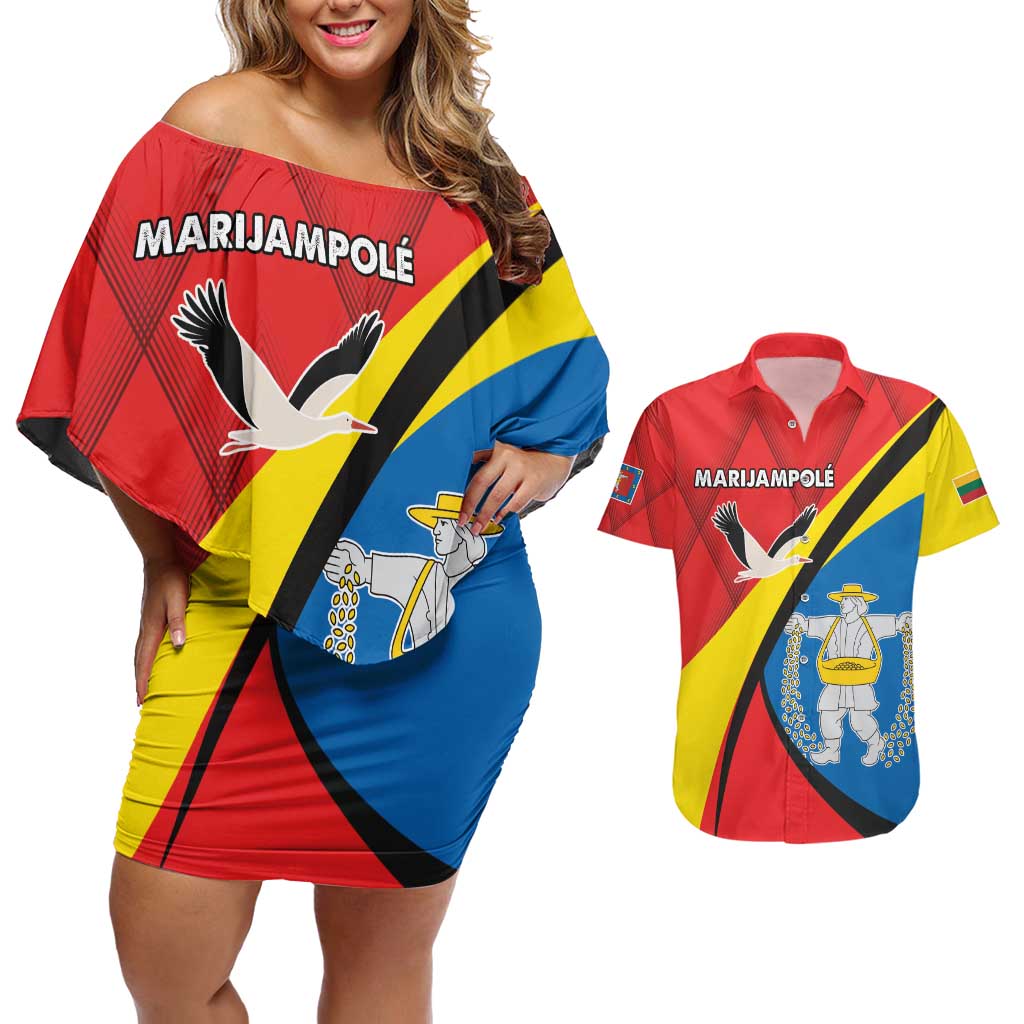 Lithuania Marijampole County Couples Matching Off Shoulder Short Dress and Hawaiian Shirt Marijampoles apskritis