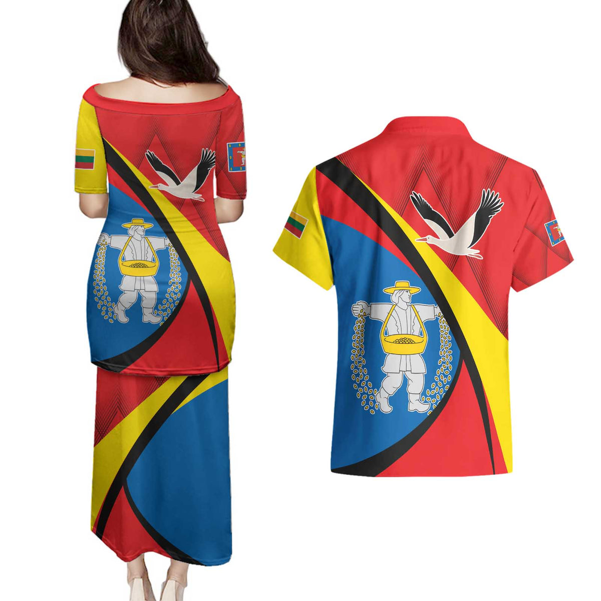 Lithuania Marijampole County Couples Matching Puletasi and Hawaiian Shirt Marijampoles apskritis