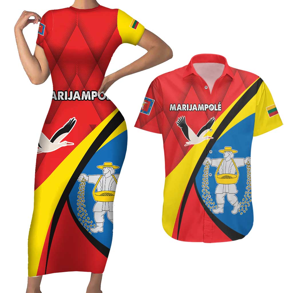 Lithuania Marijampole County Couples Matching Short Sleeve Bodycon Dress and Hawaiian Shirt Marijampoles apskritis