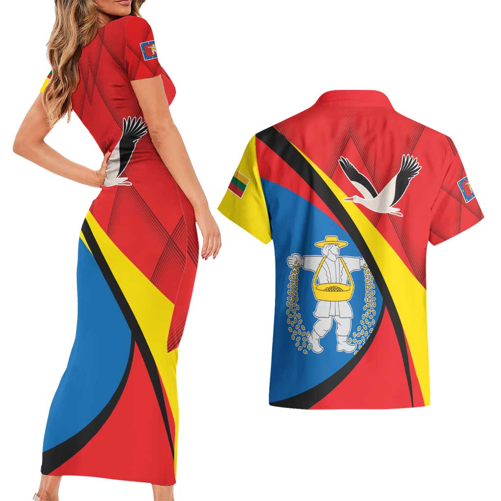 Lithuania Marijampole County Couples Matching Short Sleeve Bodycon Dress and Hawaiian Shirt Marijampoles apskritis