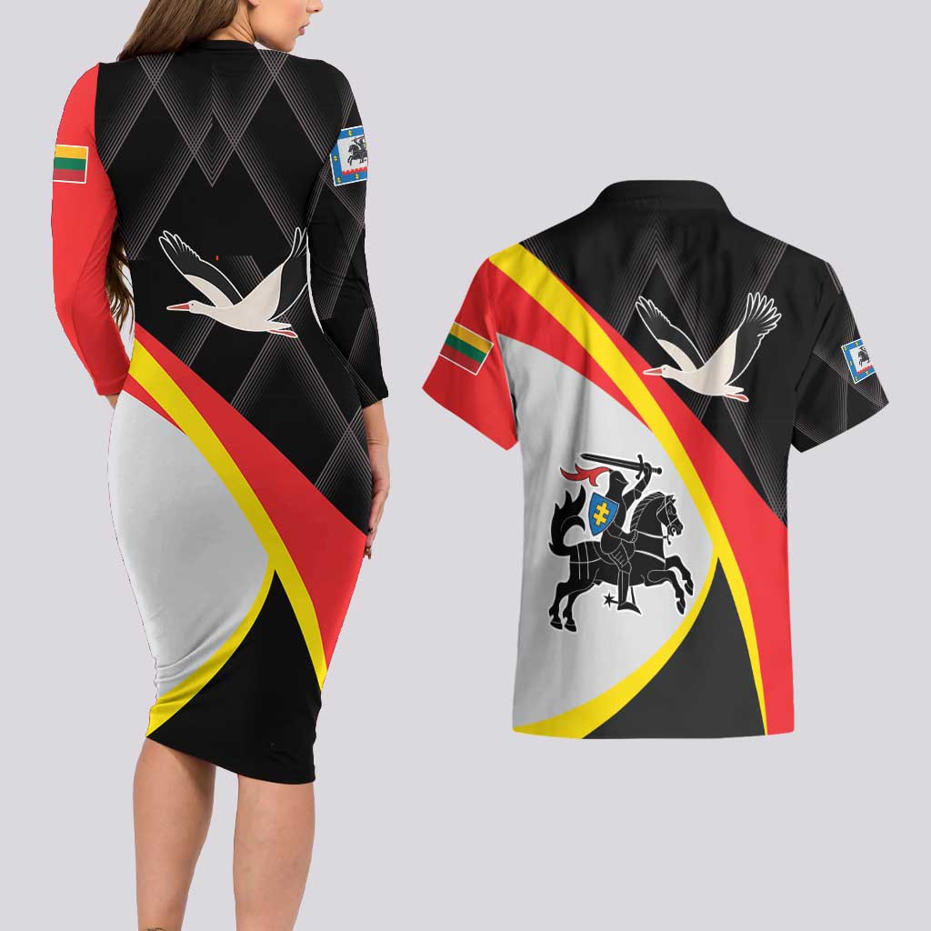 Lithuania Panevezys County Couples Matching Long Sleeve Bodycon Dress and Hawaiian Shirt Panevezio Apskritis