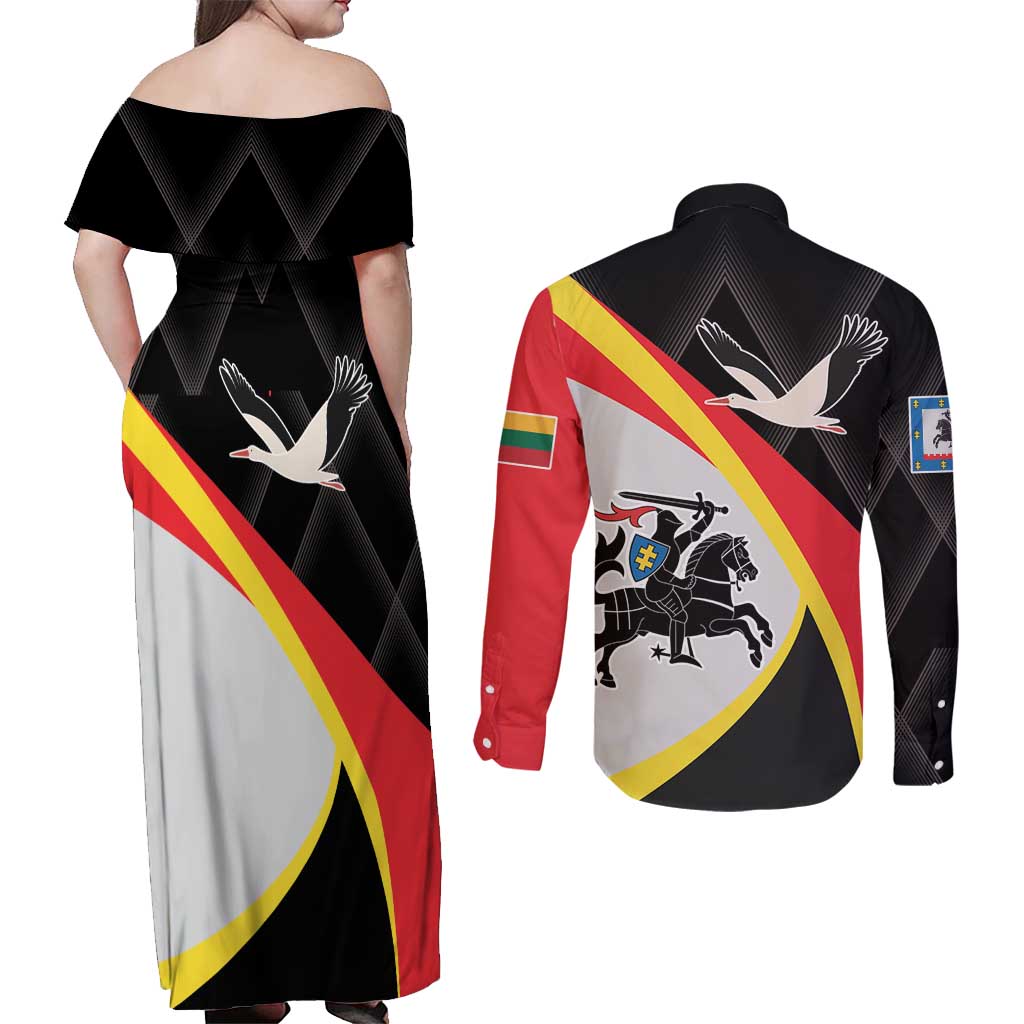 Lithuania Panevezys County Couples Matching Off Shoulder Maxi Dress and Long Sleeve Button Shirt Panevezio Apskritis
