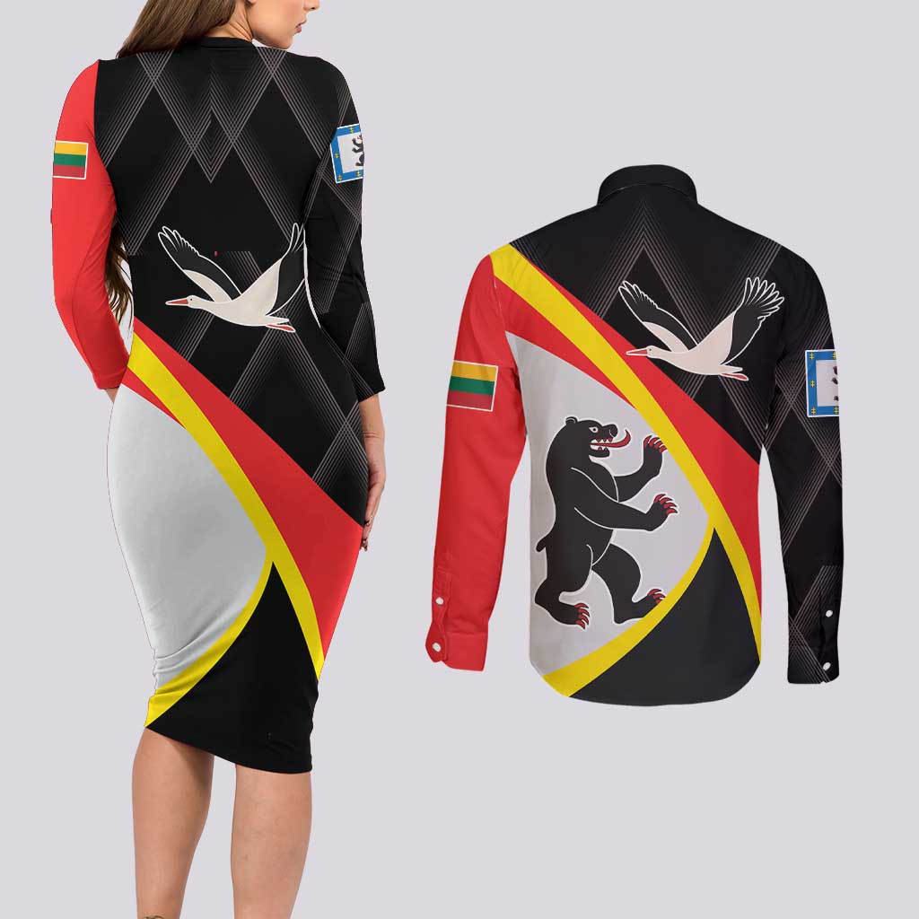 Lithuania Siauliai County Couples Matching Long Sleeve Bodycon Dress and Long Sleeve Button Shirt Siauliu Apskritis