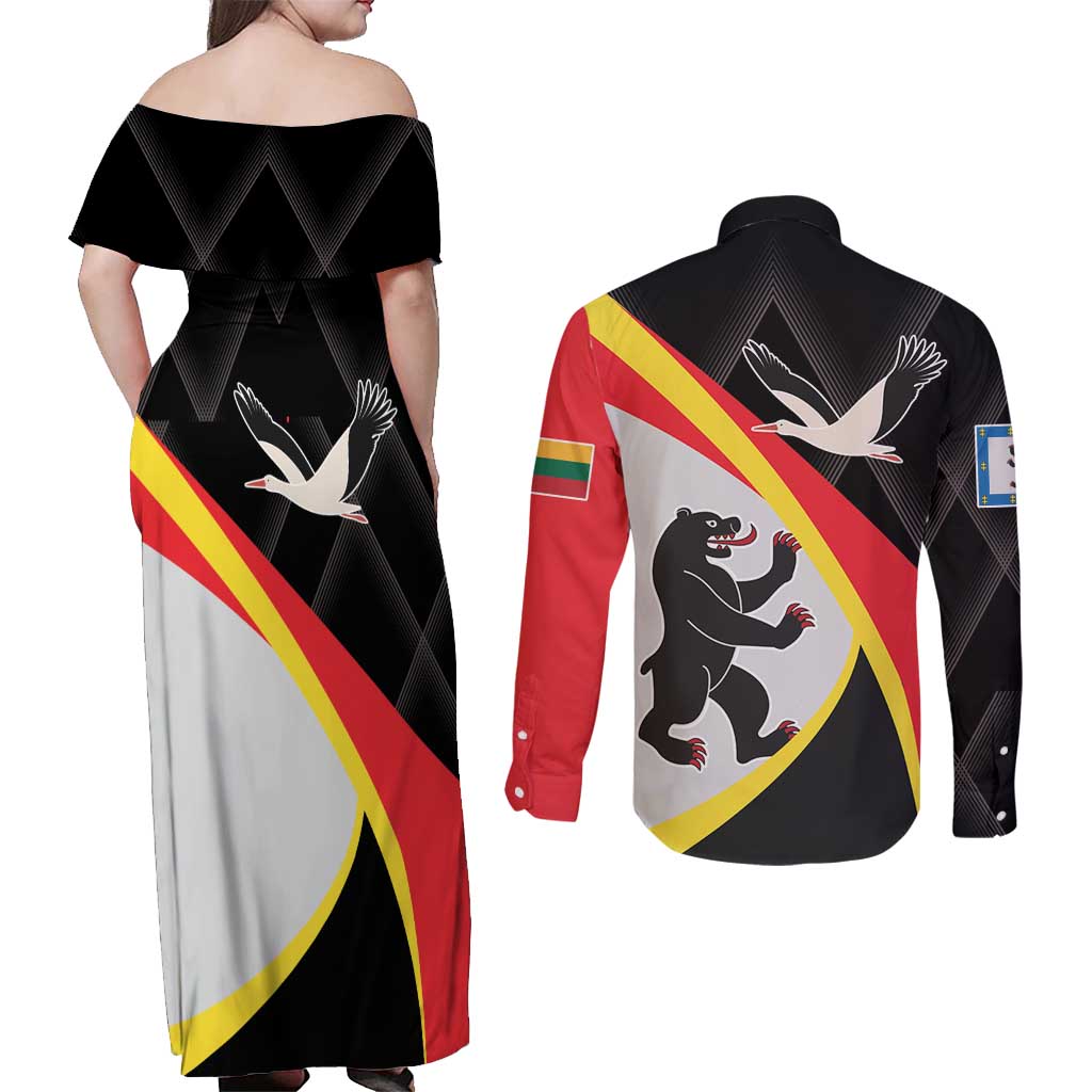 Lithuania Siauliai County Couples Matching Off Shoulder Maxi Dress and Long Sleeve Button Shirt Siauliu Apskritis