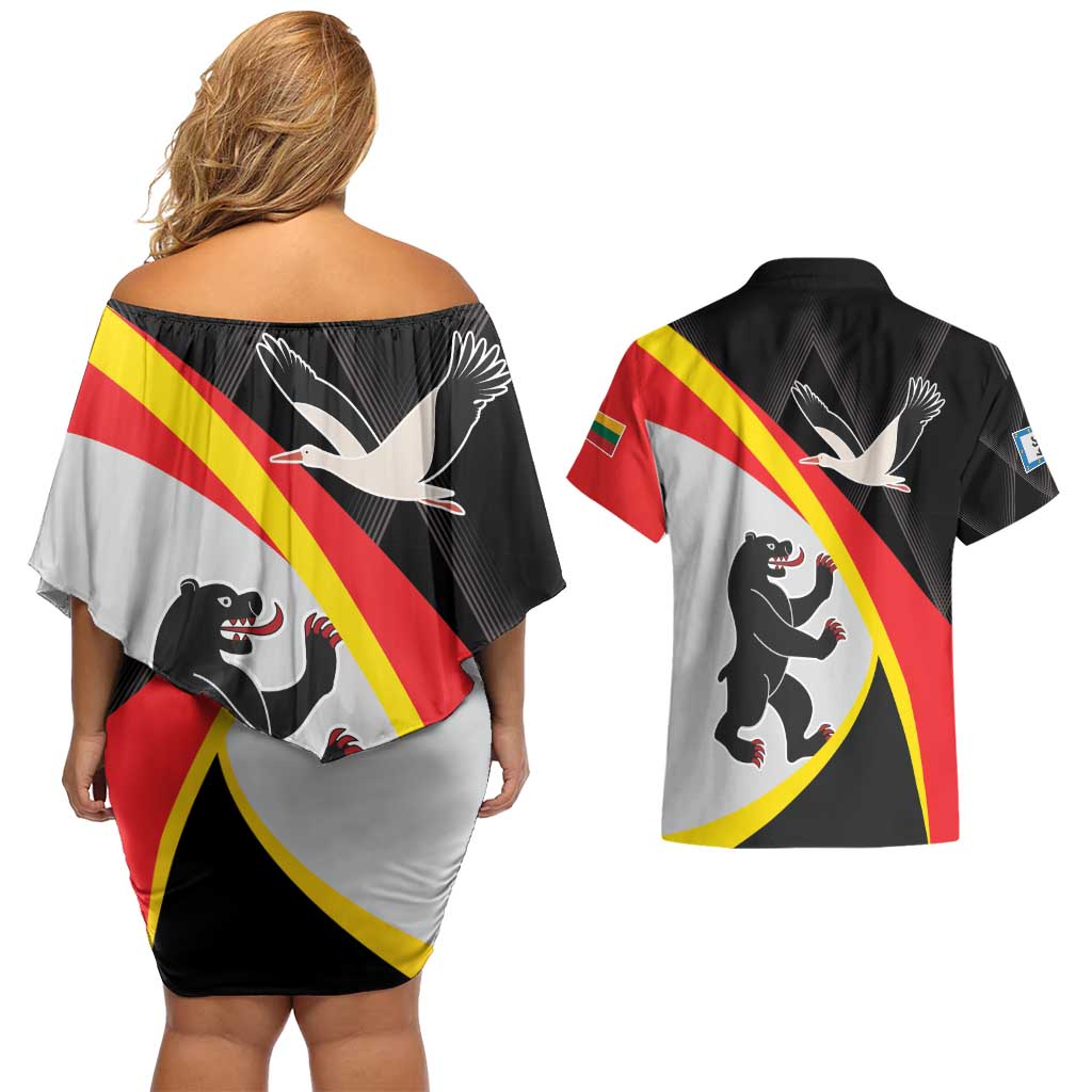 Lithuania Siauliai County Couples Matching Off Shoulder Short Dress and Hawaiian Shirt Siauliu Apskritis