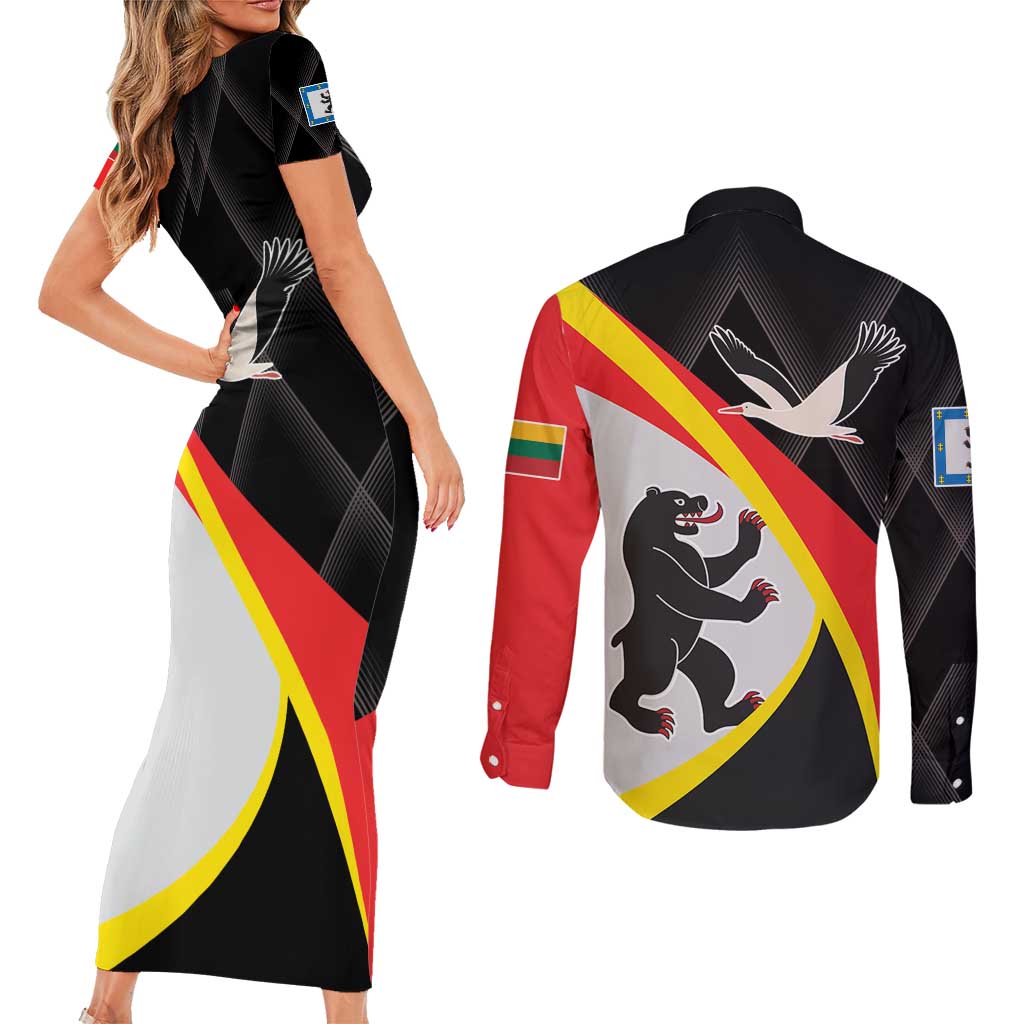 Lithuania Siauliai County Couples Matching Short Sleeve Bodycon Dress and Long Sleeve Button Shirt Siauliu Apskritis