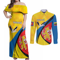 Lithuania Taurage County Couples Matching Off Shoulder Maxi Dress and Long Sleeve Button Shirt Taurages Apskritis