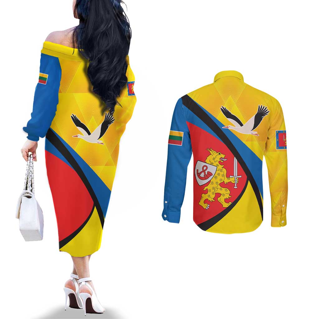 Lithuania Taurage County Couples Matching Off The Shoulder Long Sleeve Dress and Long Sleeve Button Shirt Taurages Apskritis