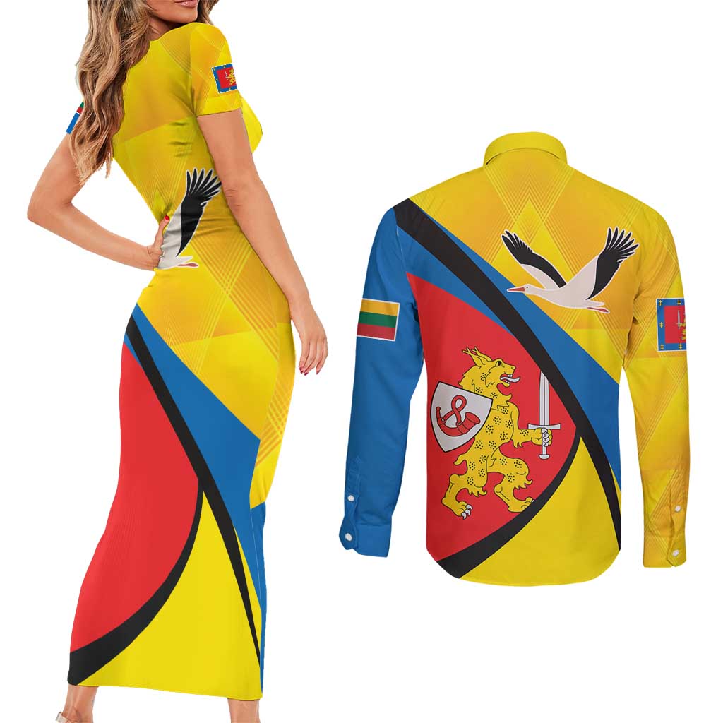 Lithuania Taurage County Couples Matching Short Sleeve Bodycon Dress and Long Sleeve Button Shirt Taurages Apskritis