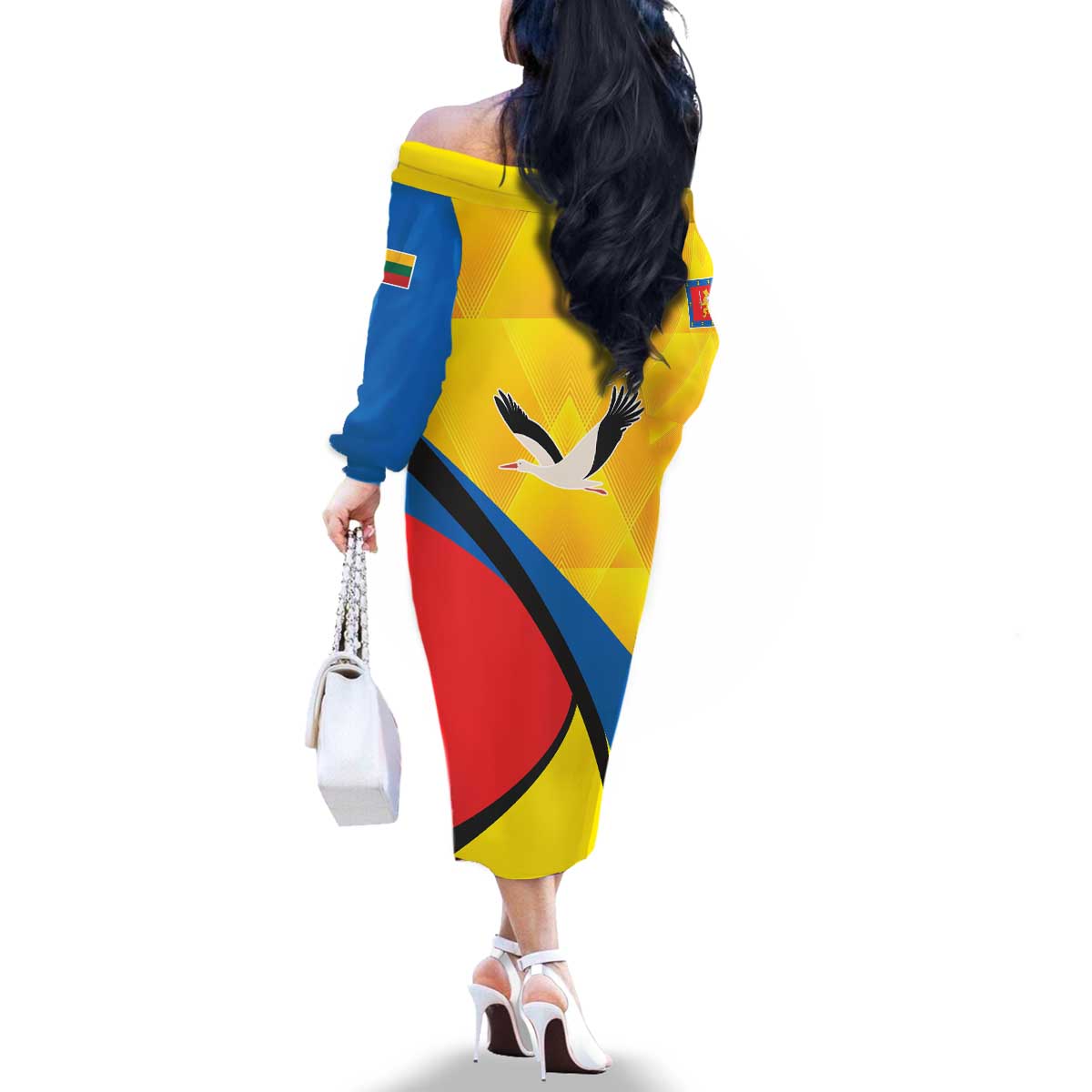 Lithuania Taurage County Family Matching Off The Shoulder Long Sleeve Dress and Hawaiian Shirt Taurages Apskritis