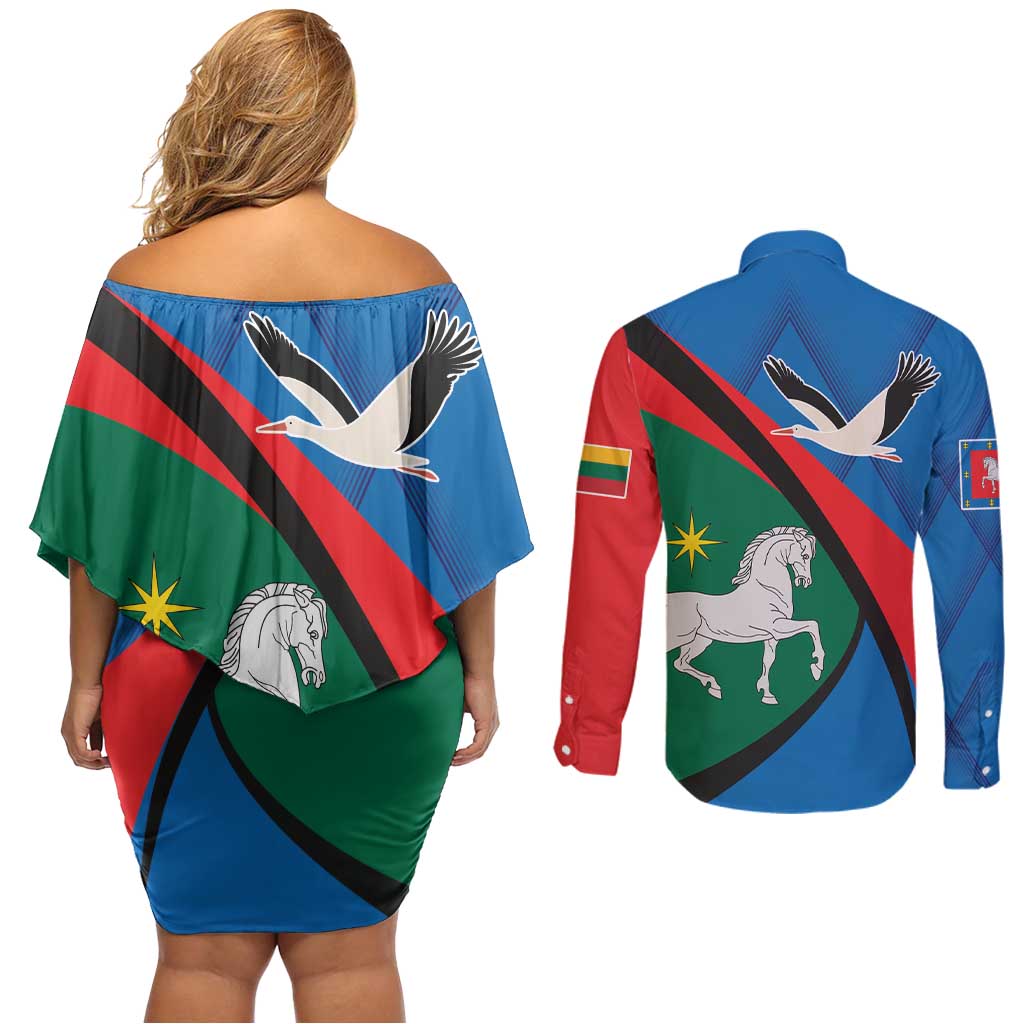Lithuania Utena County Couples Matching Off Shoulder Short Dress and Long Sleeve Button Shirt Utenos Apskritis