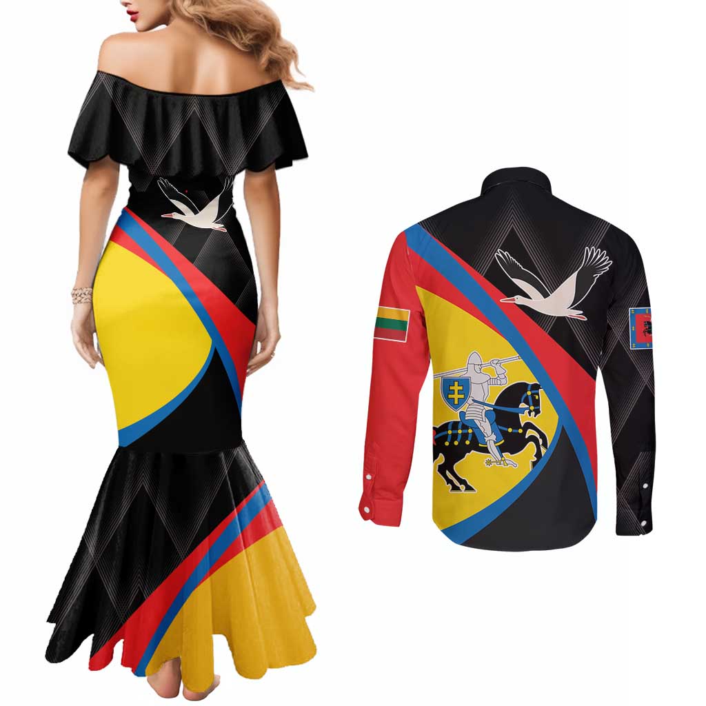 Lithuania Vilnius County Couples Matching Mermaid Dress and Long Sleeve Button Shirt Vilniaus Apskritis