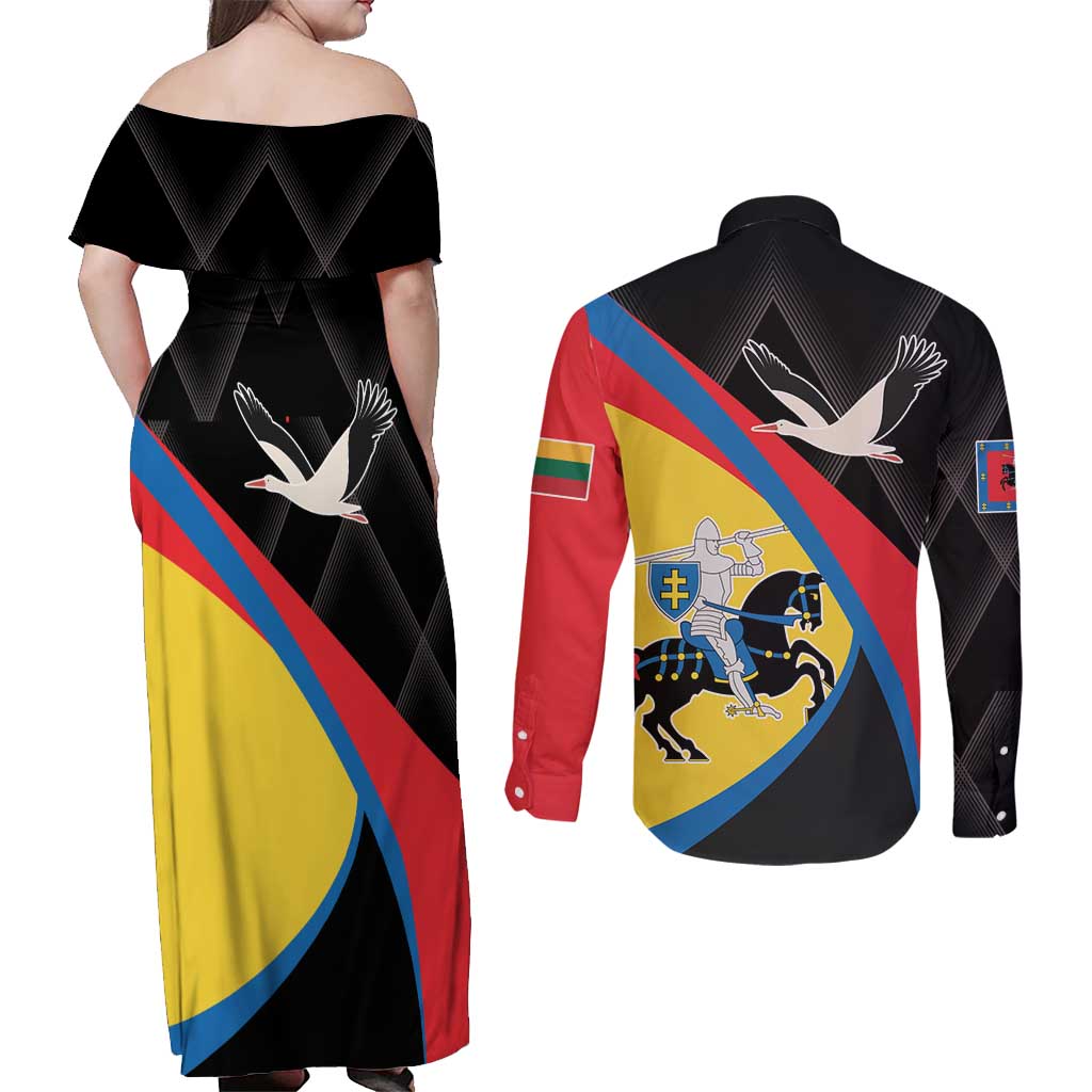 Lithuania Vilnius County Couples Matching Off Shoulder Maxi Dress and Long Sleeve Button Shirt Vilniaus Apskritis