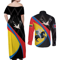 Lithuania Vilnius County Couples Matching Off Shoulder Maxi Dress and Long Sleeve Button Shirt Vilniaus Apskritis