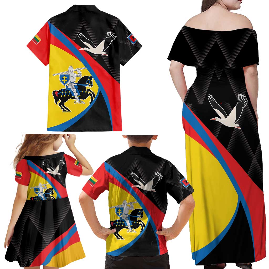 Lithuania Vilnius County Family Matching Off Shoulder Maxi Dress and Hawaiian Shirt Vilniaus Apskritis