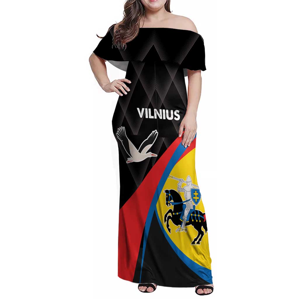 Lithuania Vilnius County Family Matching Off Shoulder Maxi Dress and Hawaiian Shirt Vilniaus Apskritis