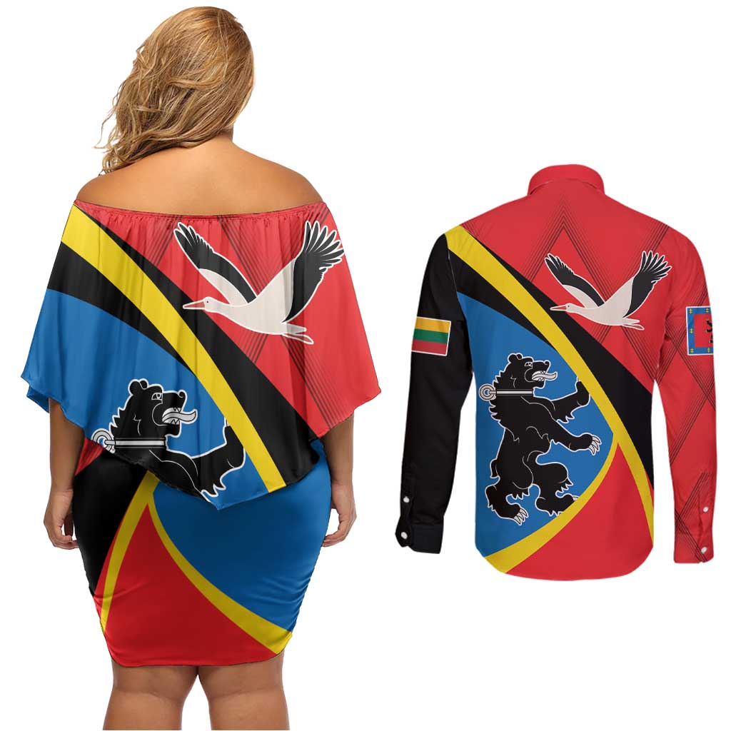 Lithuania Telsiai County Couples Matching Off Shoulder Short Dress and Long Sleeve Button Shirt Telsiu Apskritis