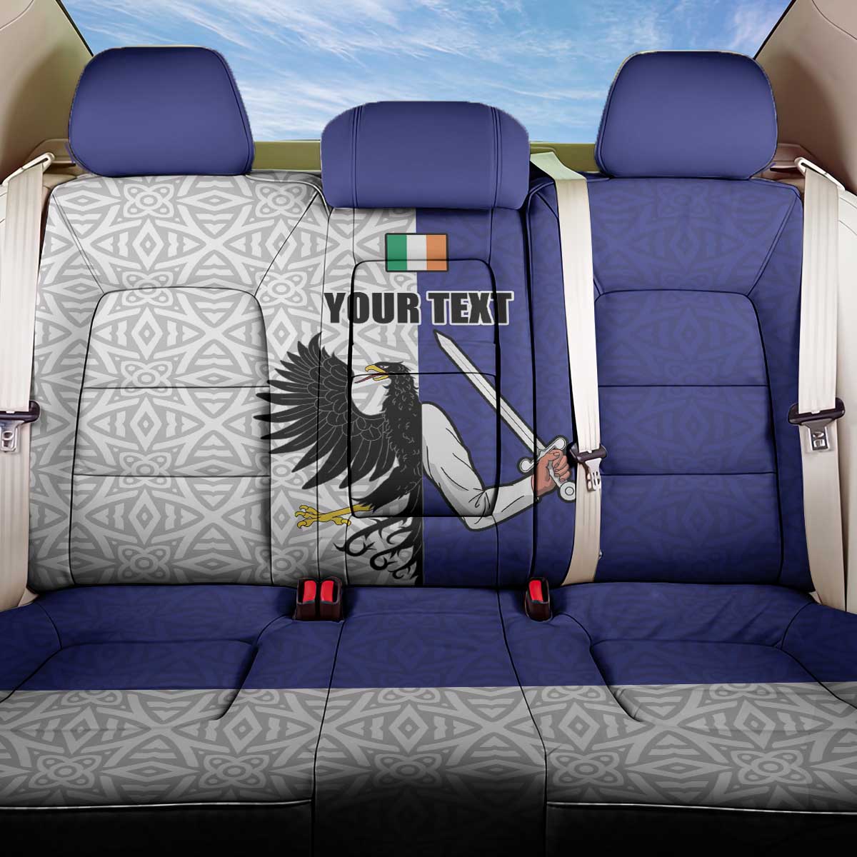 Personalized Ireland Connacht Black Eagle and Armed hand Back Car Seat Cover Connachta Flag Style with Celtic Patern