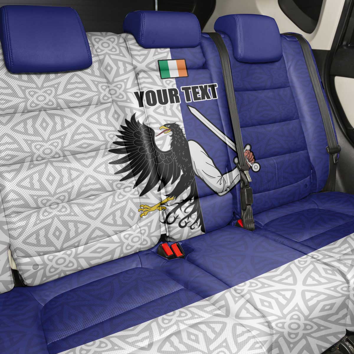 Personalized Ireland Connacht Black Eagle and Armed hand Back Car Seat Cover Connachta Flag Style with Celtic Patern