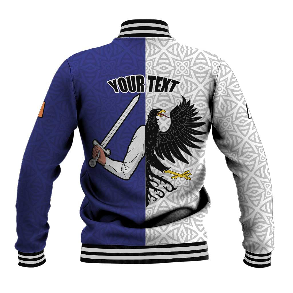 Personalized Ireland Connacht Black Eagle and Armed hand Baseball Jacket Connachta Flag Style with Celtic Patern
