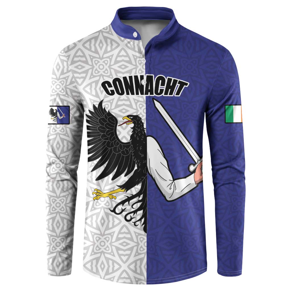 Personalized Ireland Connacht Black Eagle and Armed hand Button Sweatshirt Connachta Flag Style with Celtic Patern