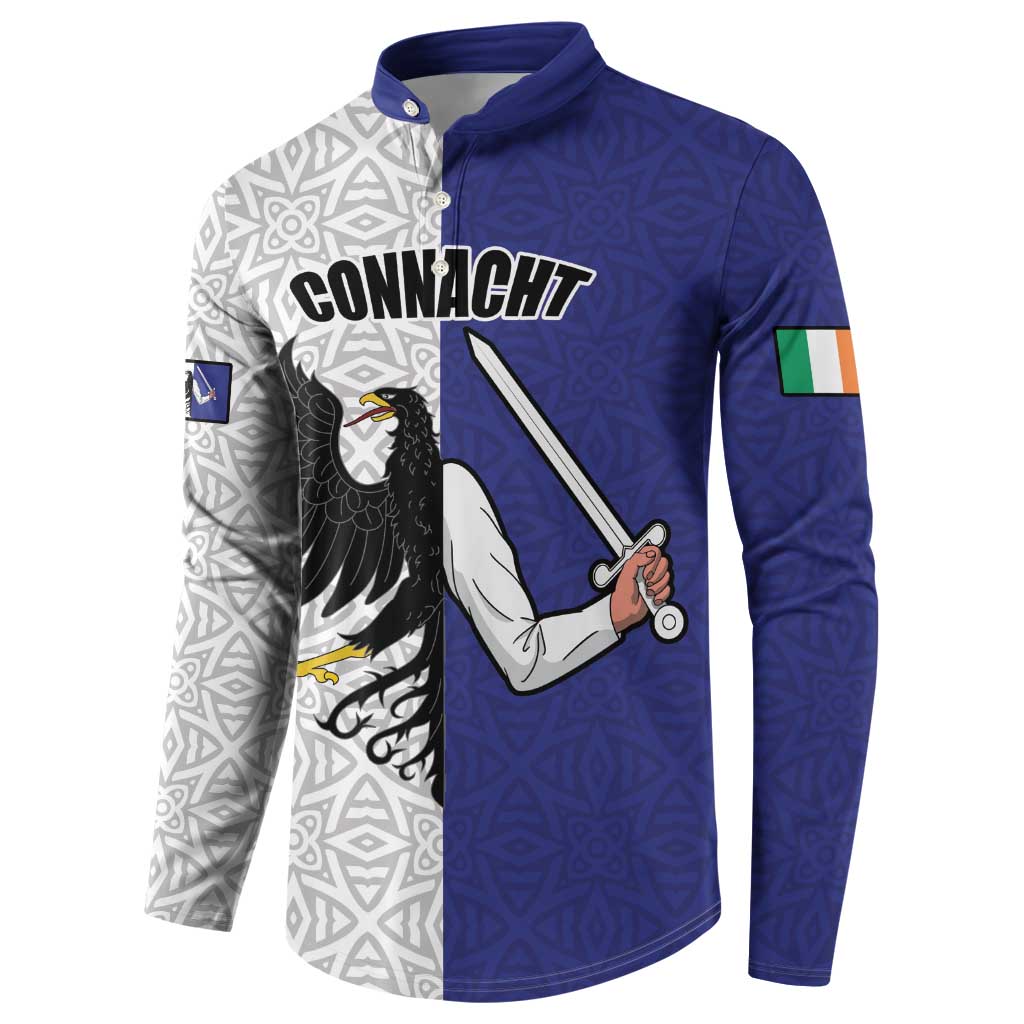 Personalized Ireland Connacht Black Eagle and Armed hand Button Sweatshirt Connachta Flag Style with Celtic Patern