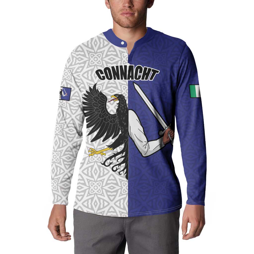 Personalized Ireland Connacht Black Eagle and Armed hand Button Sweatshirt Connachta Flag Style with Celtic Patern