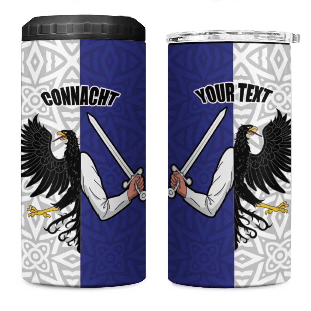 Personalized Ireland Connacht  Black Eagle and Armed hand 4 in 1 Can Cooler Tumbler Connachta Flag Style with Celtic Patern