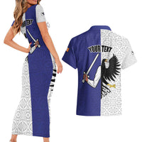 Personalized Ireland Connacht Black Eagle and Armed hand Couples Matching Short Sleeve Bodycon Dress and Hawaiian Shirt Connachta Flag Style with Celtic Patern