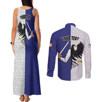 Personalized Ireland Connacht Black Eagle and Armed hand Couples Matching Tank Maxi Dress and Long Sleeve Button Shirt Connachta Flag Style with Celtic Patern