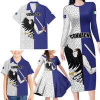 Personalized Ireland Connacht Black Eagle and Armed hand Family Matching Long Sleeve Bodycon Dress and Hawaiian Shirt Connachta Flag Style with Celtic Patern
