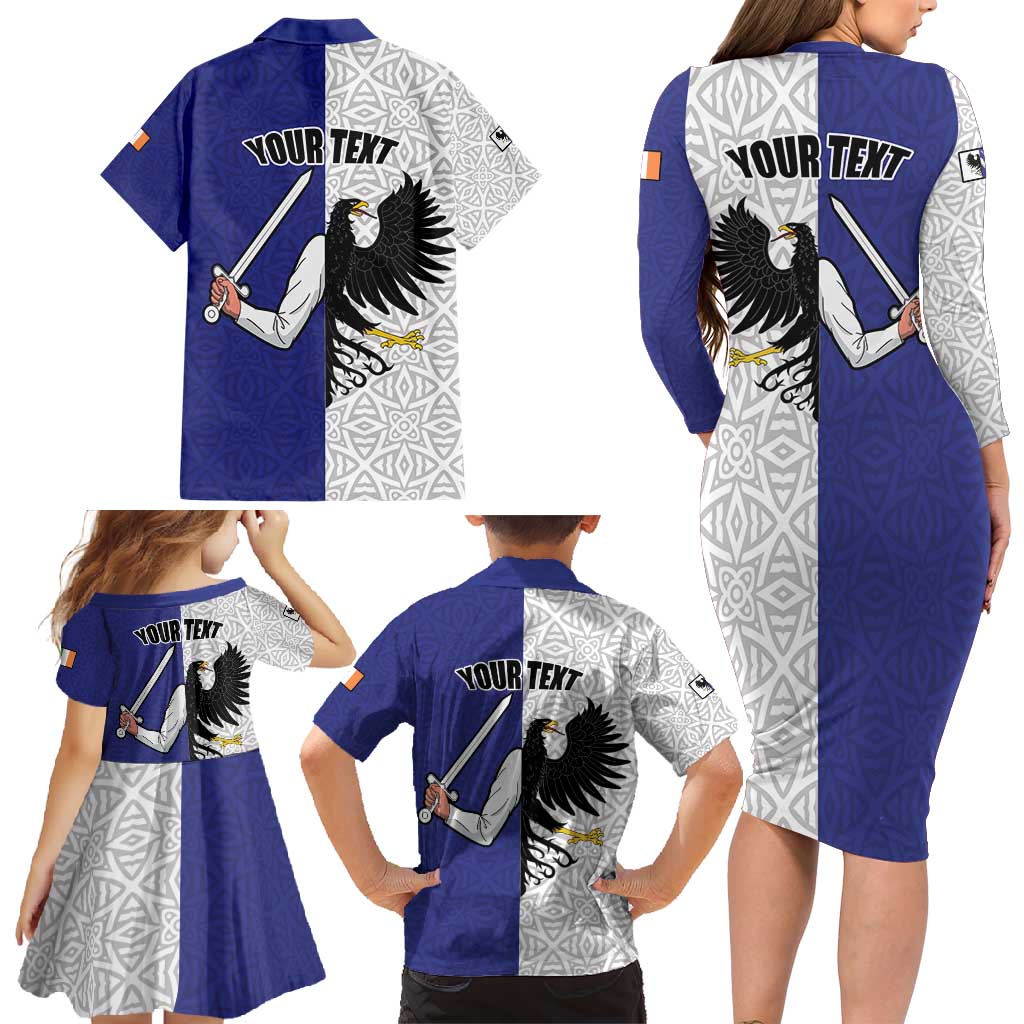 Personalized Ireland Connacht Black Eagle and Armed hand Family Matching Long Sleeve Bodycon Dress and Hawaiian Shirt Connachta Flag Style with Celtic Patern