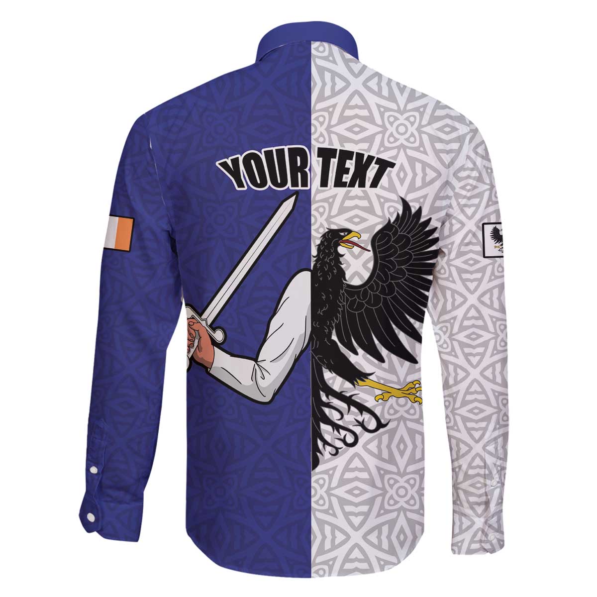 Personalized Ireland Connacht Black Eagle and Armed hand Family Matching Off The Shoulder Long Sleeve Dress and Hawaiian Shirt Connachta Flag Style with Celtic Patern