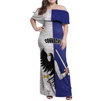 Personalized Ireland Connacht Black Eagle and Armed hand Family Matching Off Shoulder Maxi Dress and Hawaiian Shirt Connachta Flag Style with Celtic Patern