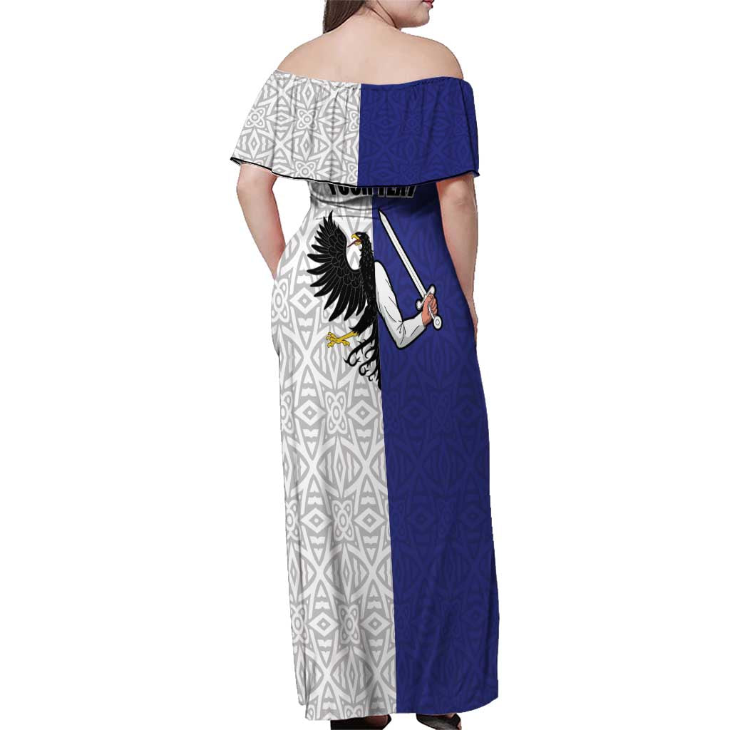 Personalized Ireland Connacht Black Eagle and Armed hand Family Matching Off Shoulder Maxi Dress and Hawaiian Shirt Connachta Flag Style with Celtic Patern