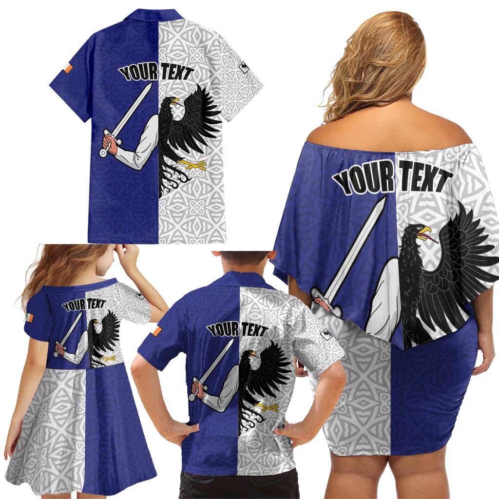 Personalized Ireland Connacht Black Eagle and Armed hand Family Matching Off Shoulder Short Dress and Hawaiian Shirt Connachta Flag Style with Celtic Patern